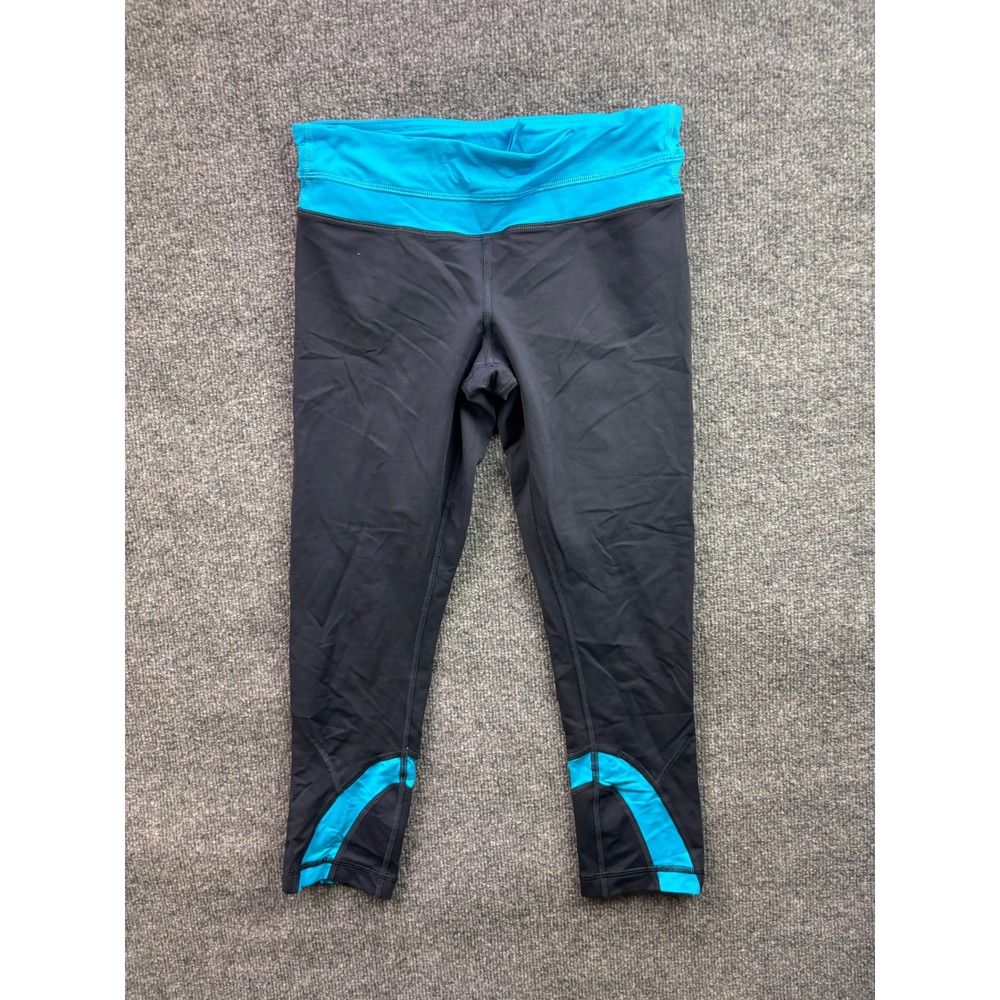Lululemon Cropped Leggings Women 6 Gray Turquoise Run Yoga Activewear